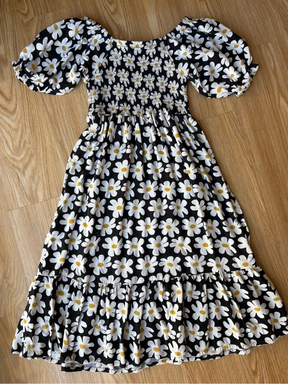 Jessica Simpson Black Daisy Puff-Sleeve Kids Dress
